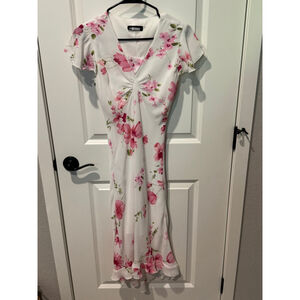 Women's M Collection White Pink Floral Midi Dress XS/S